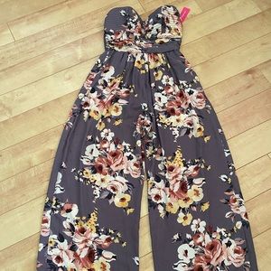 Strapless Floral Wide-Leg Jumpsuit